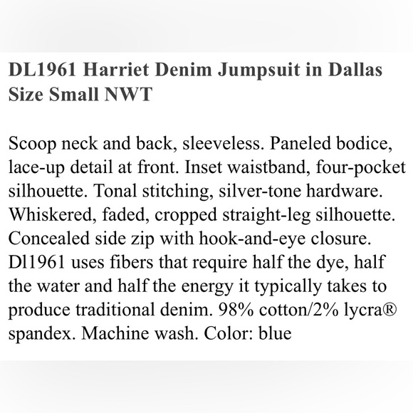 DL1961 Harriet Denim Jumpsuit in Dallas Size XS - Picture 4 of 6